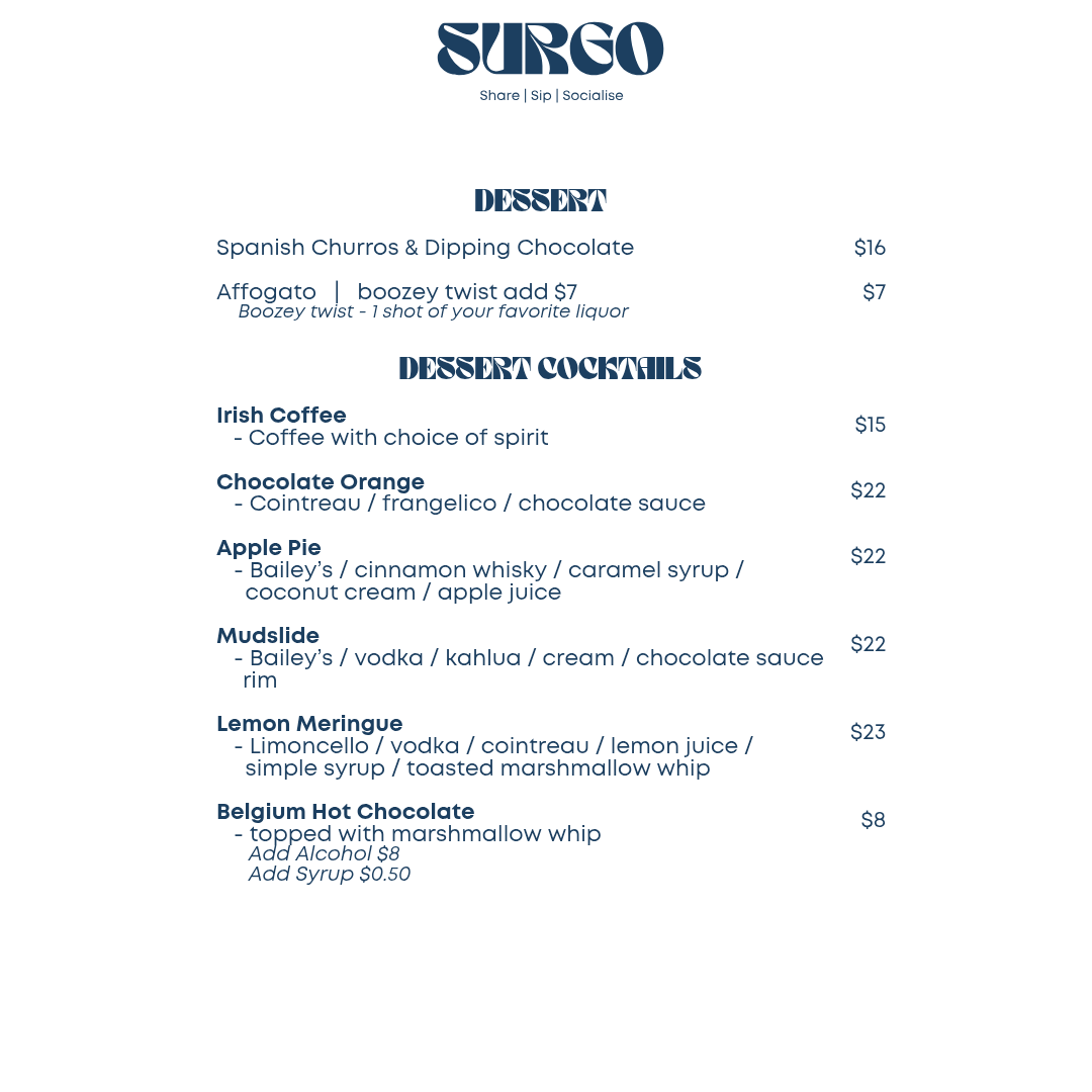 Menu, Surgo (pronounced Sir go)