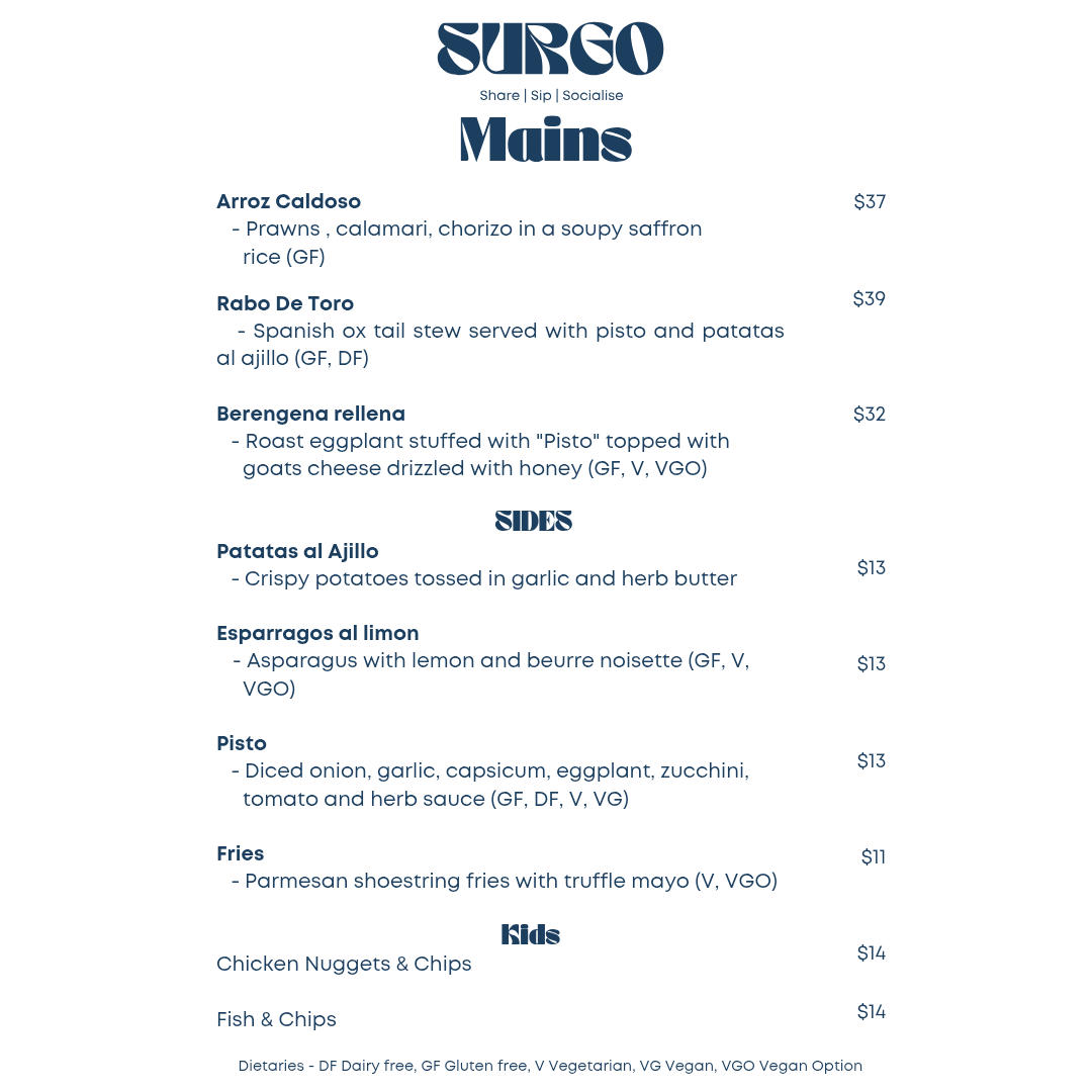 Menu, Surgo (pronounced Sir go)