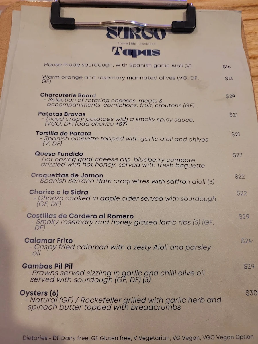 Menu, Surgo (pronounced Sir go)