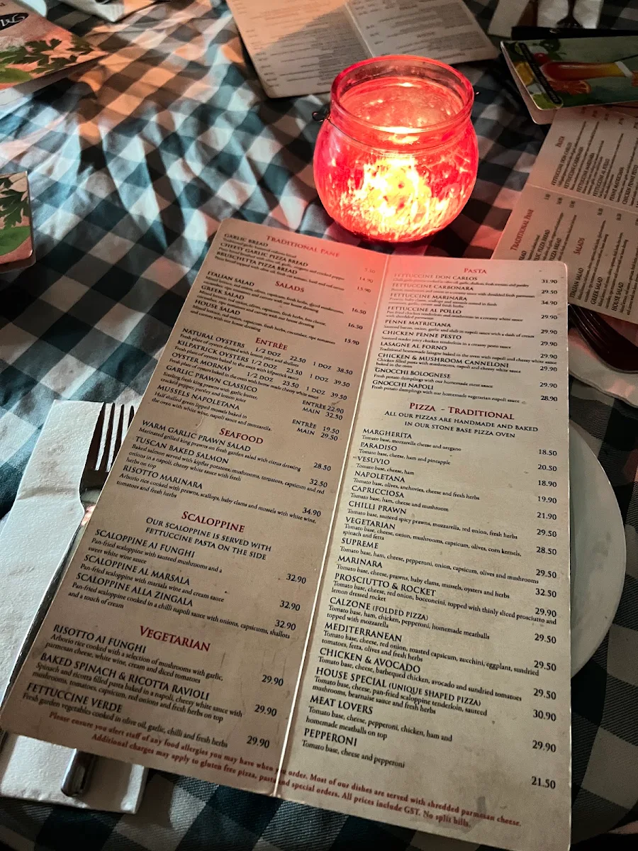 Menu, Marinara Trattoria