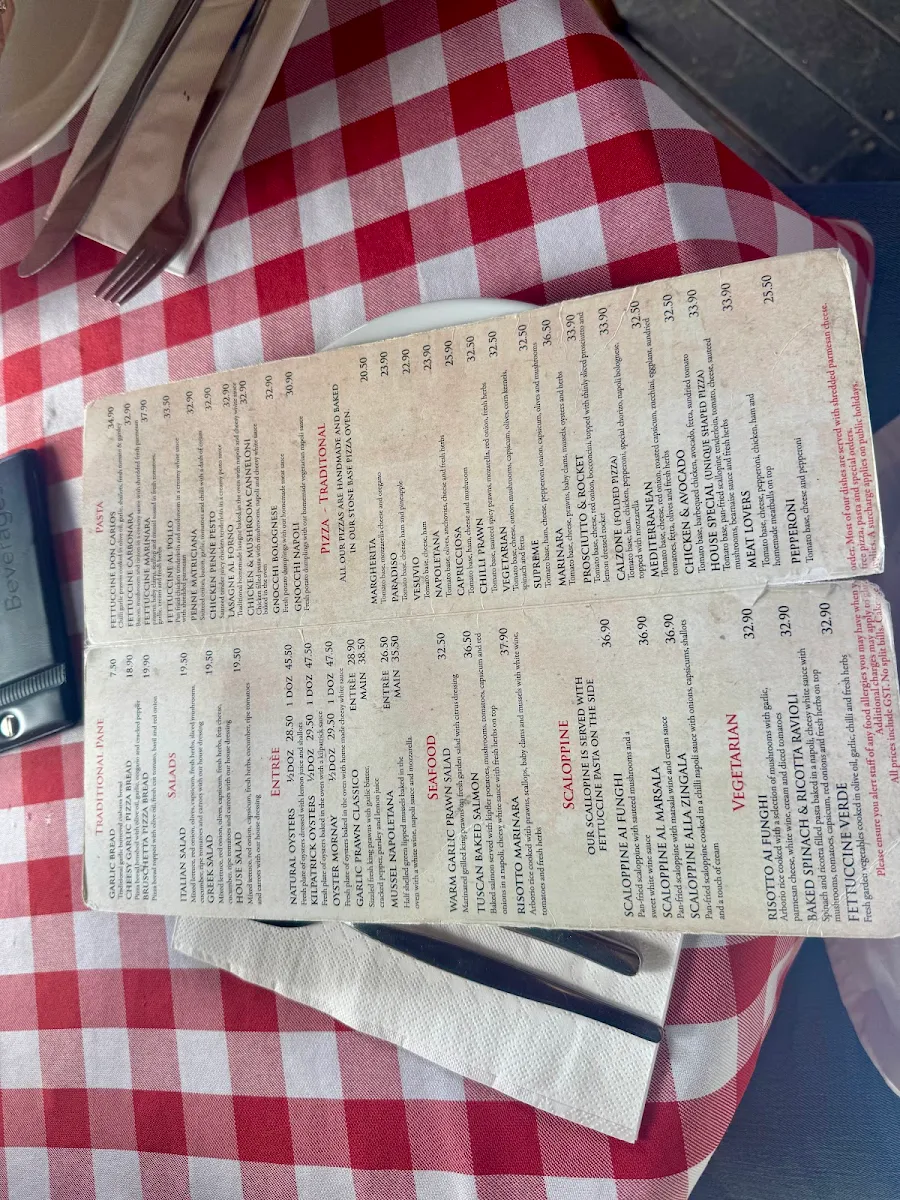 Menu, Marinara Trattoria