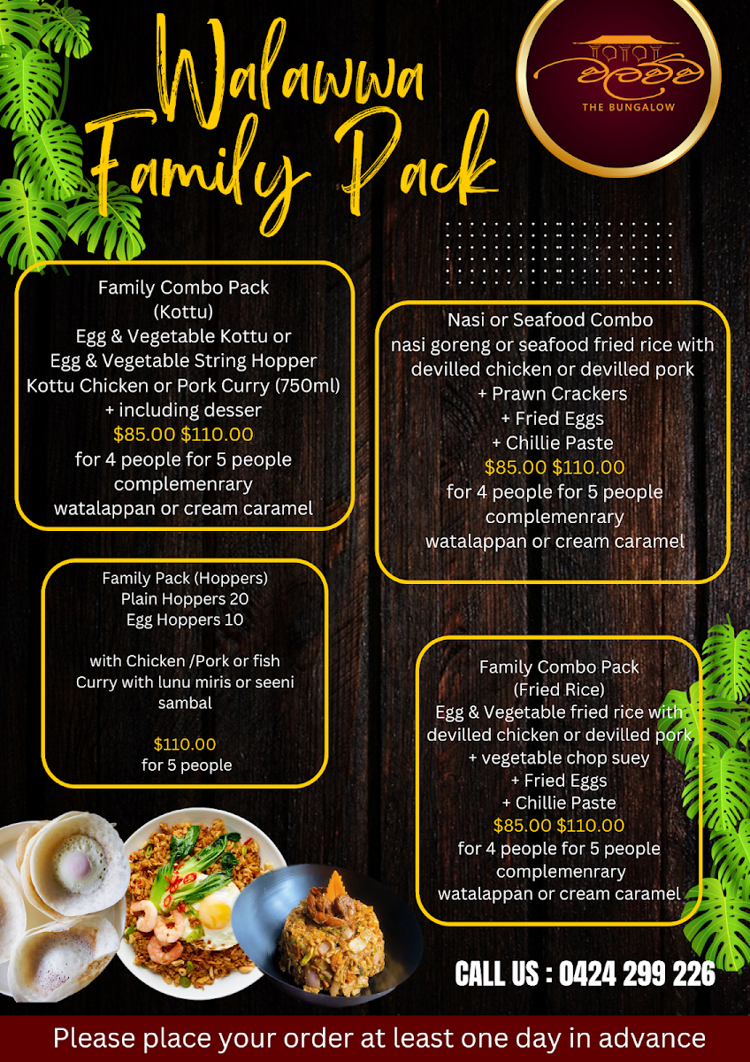 Menu, Walawwa Sandown Regency