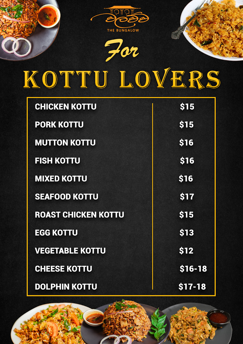 Menu, Walawwa Sandown Regency