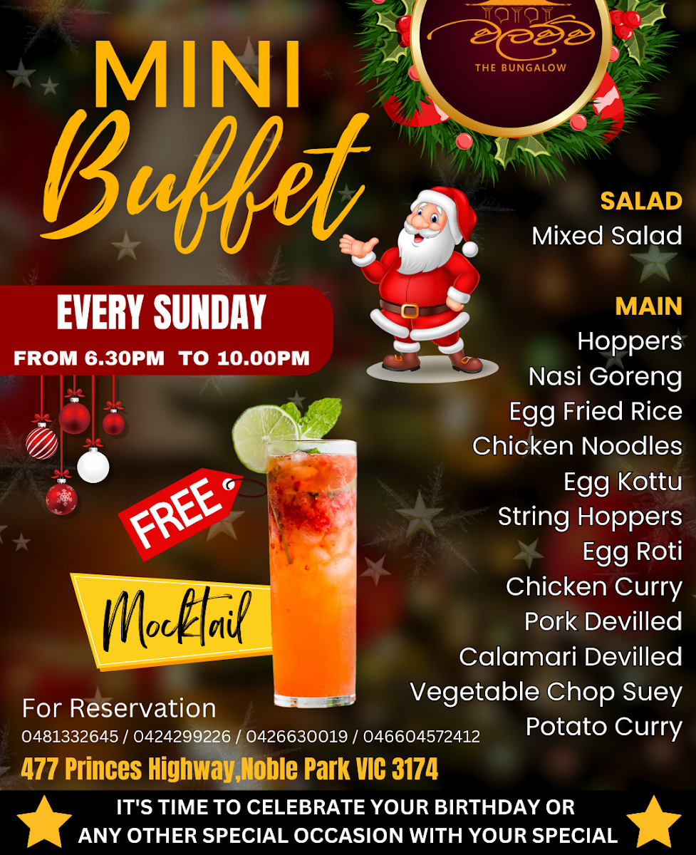 Menu, Walawwa Sandown Regency