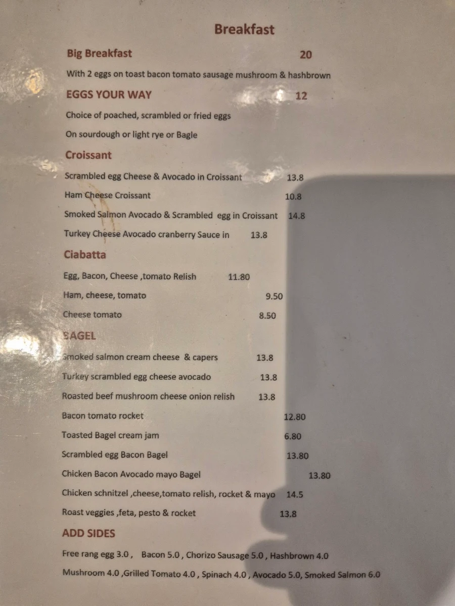 Menu, Cafe jitters