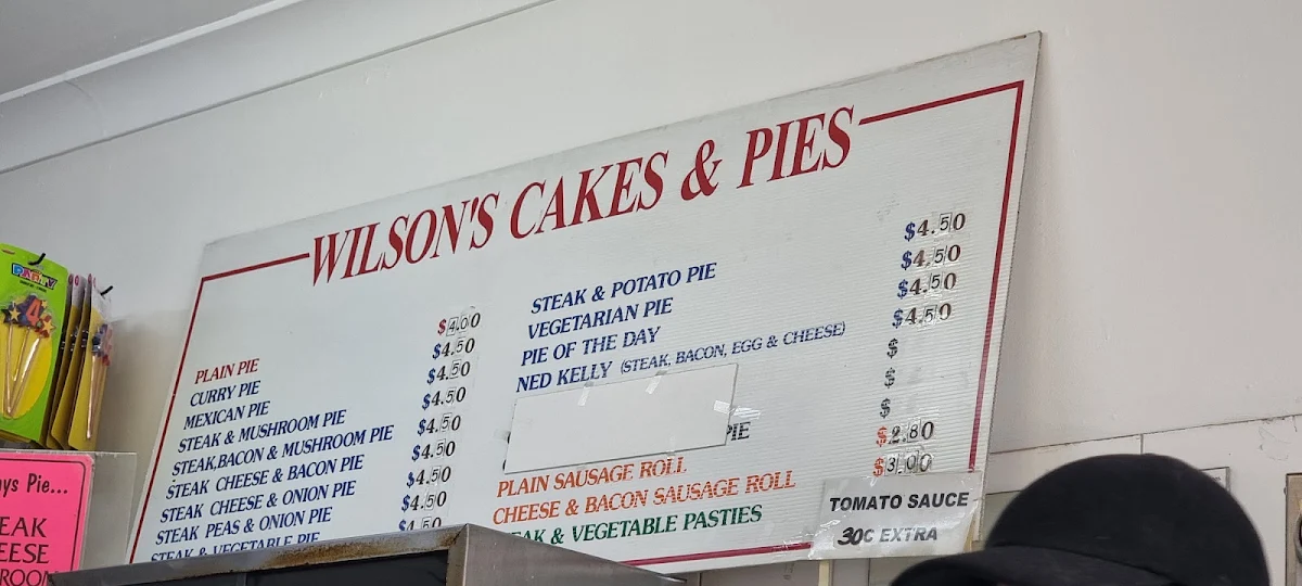 Menu, Wilson's Homemade Cakes and Pies