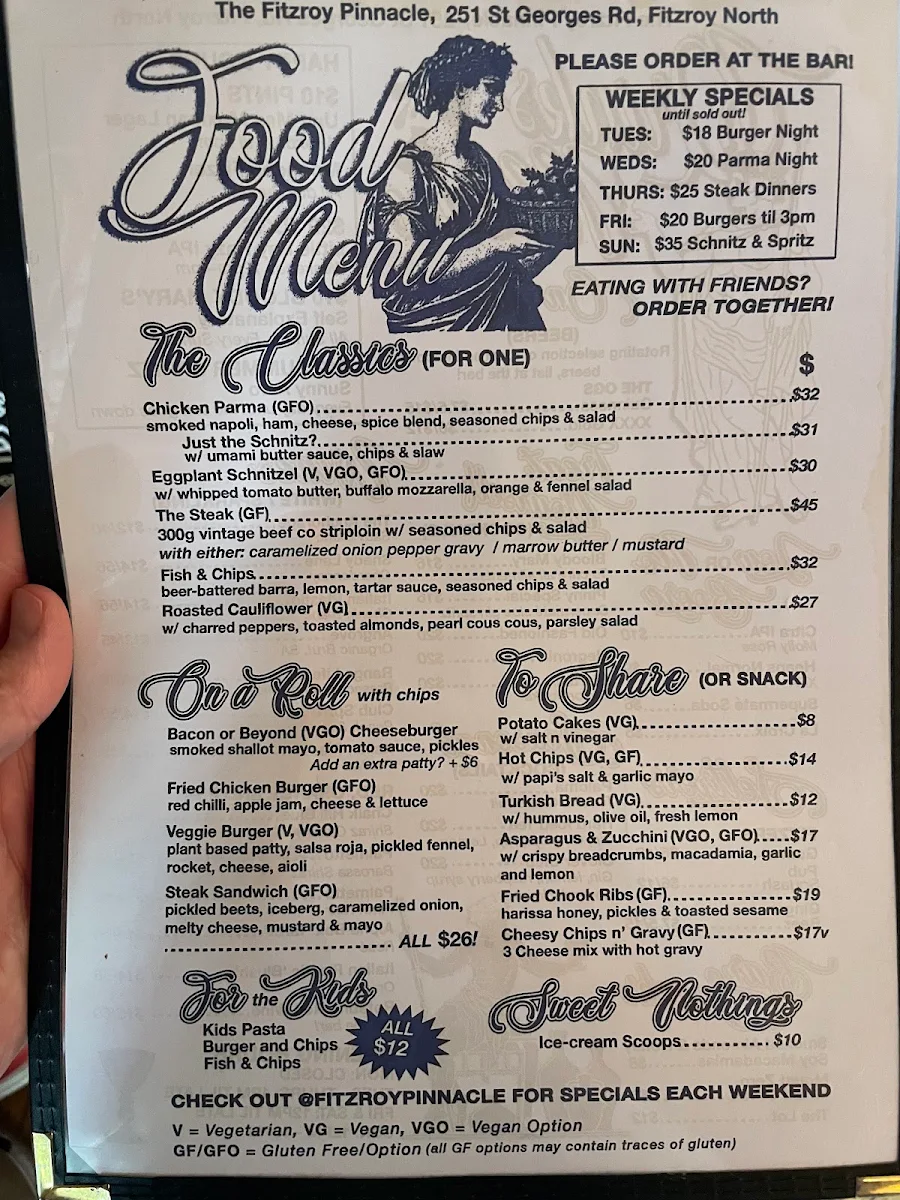 Menu, The Pinnacle