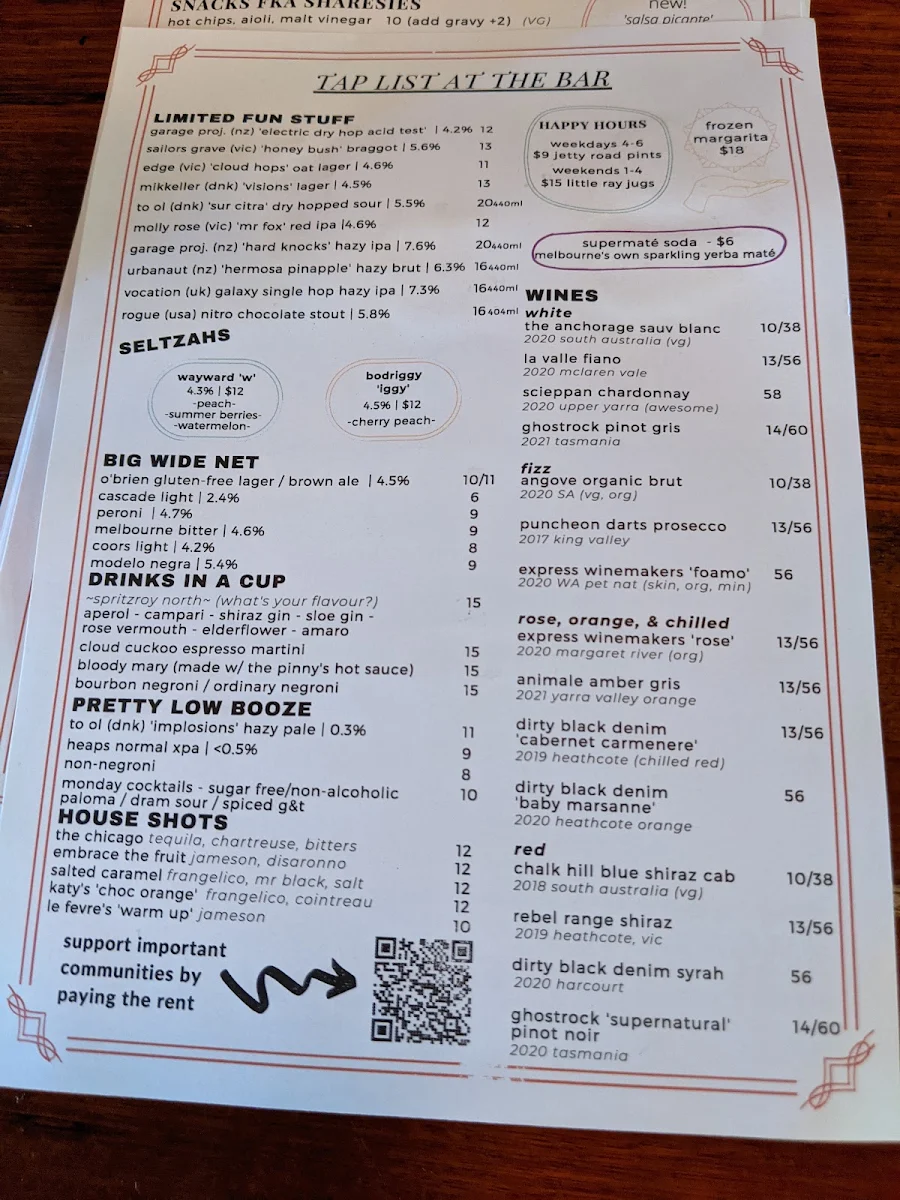 Menu, The Pinnacle