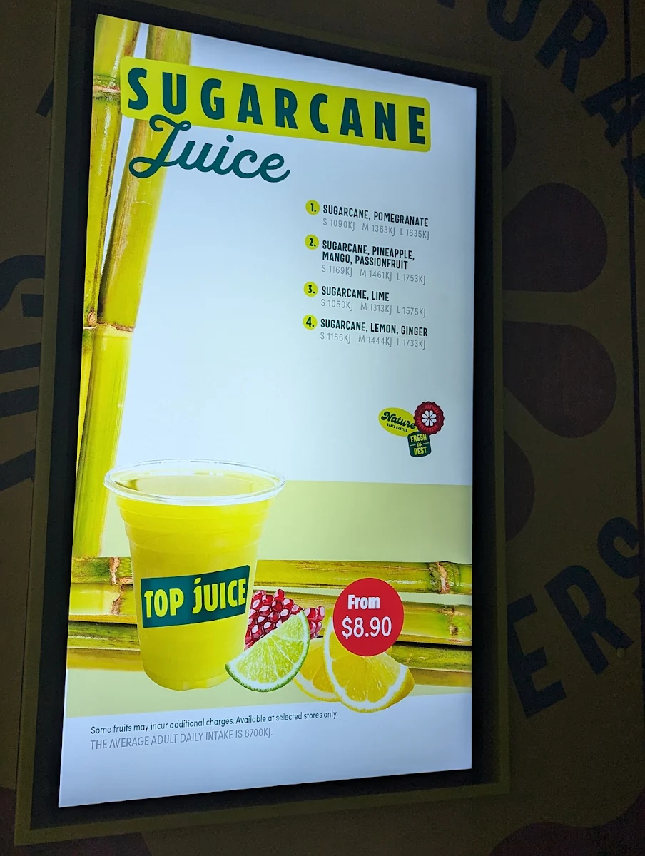 Menu, Top Juice Parramatta Level 5