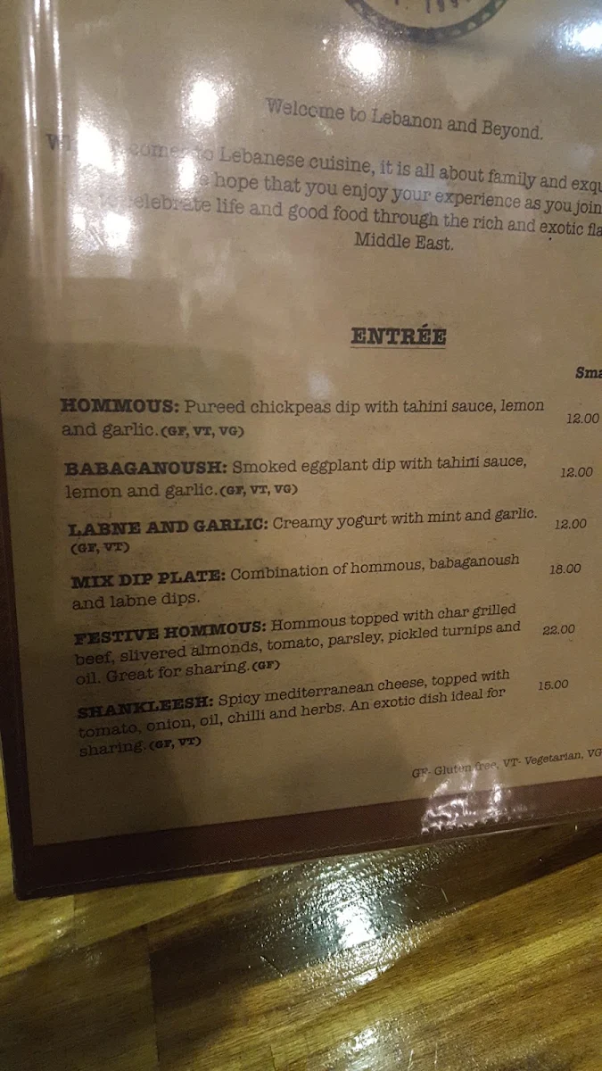 Menu, Lebanon & Beyond