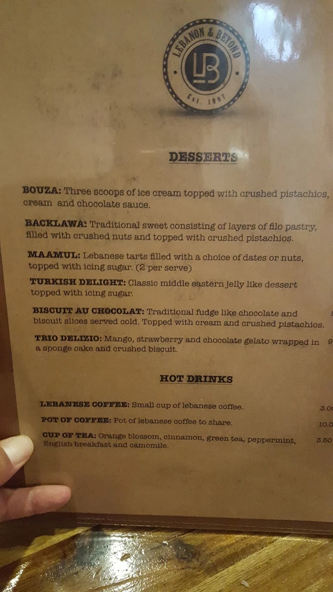 Menu, Lebanon & Beyond