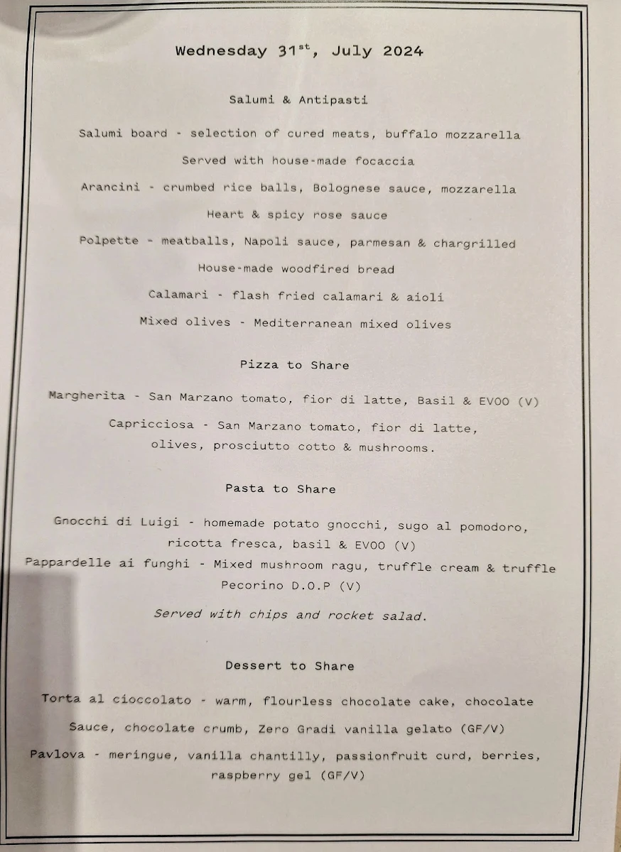 Menu, 400 Gradi - Essendon
