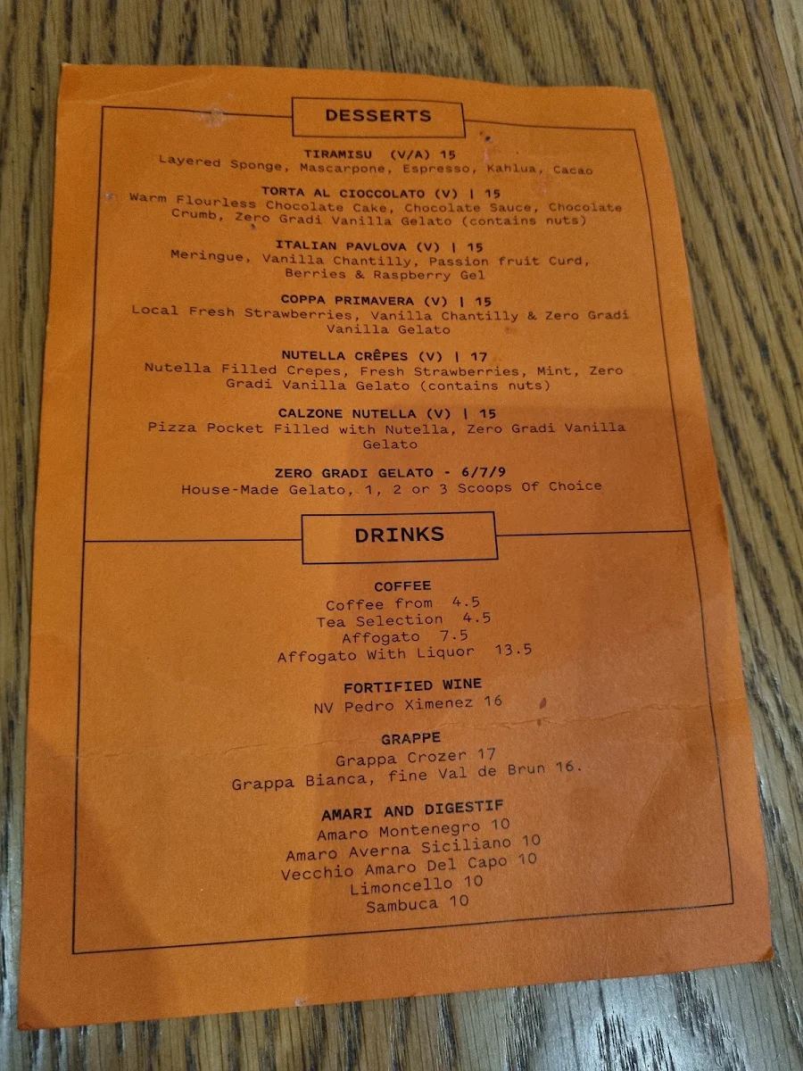 Menu, 400 Gradi - Essendon