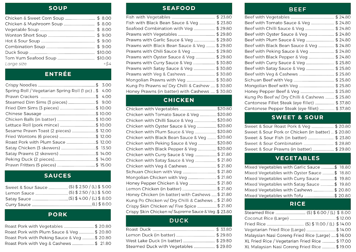 Menu, Lucky Inn
