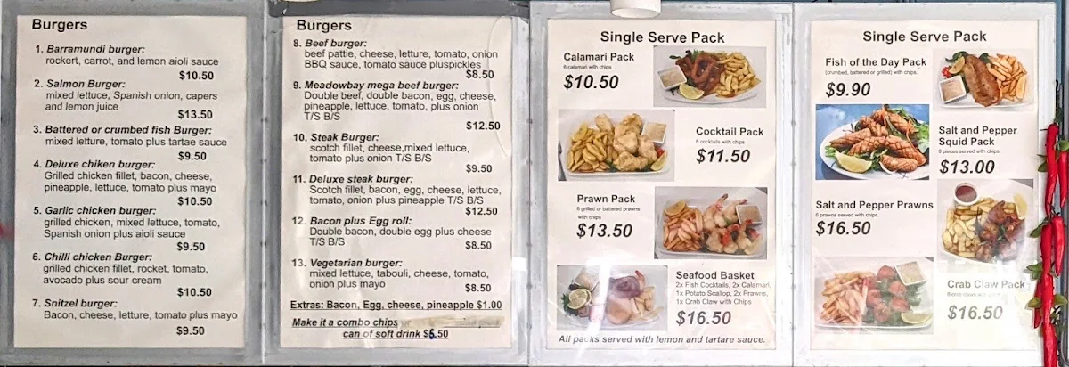 Menu, Meadowbay Fish and Chips