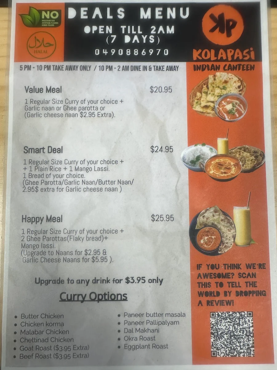 Menu, Kolapasi Indian Canteen - Goldcoast