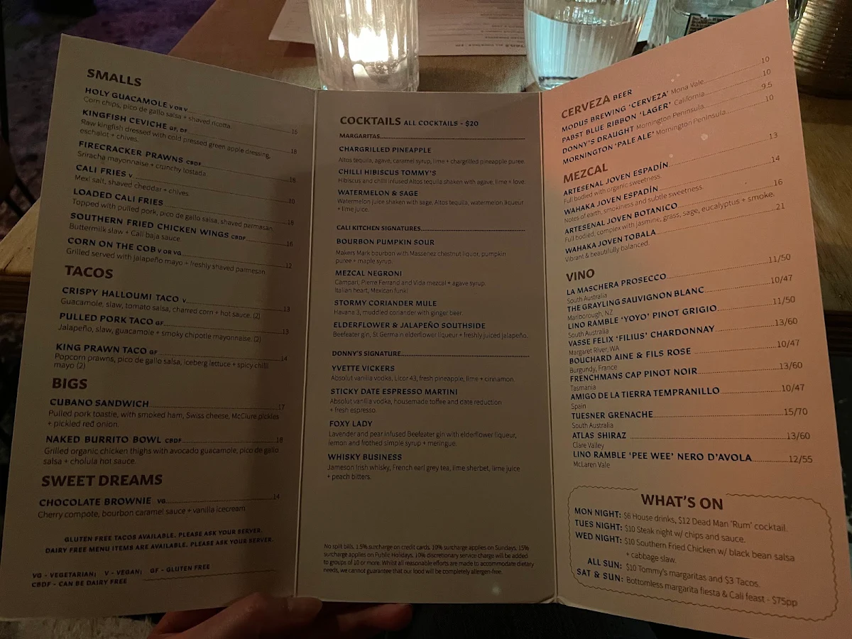 Menu, Donny's