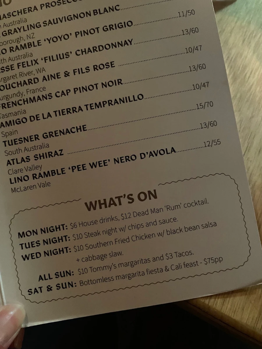 Menu, Donny's
