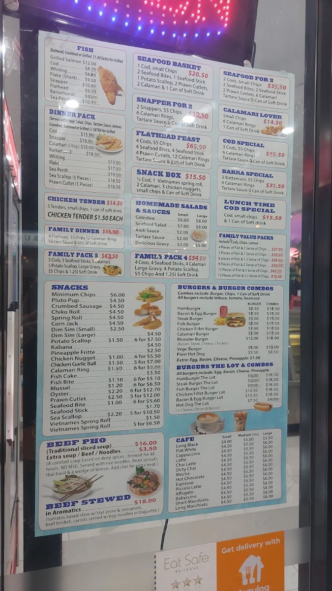 Menu, Nyna’s Cafe Fish & Chips