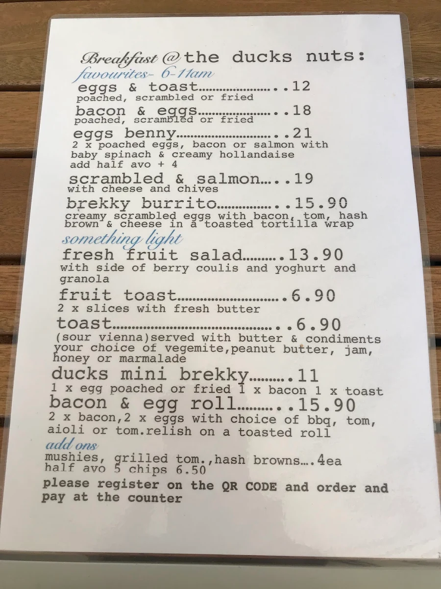 Menu, The Ducks Nuts
