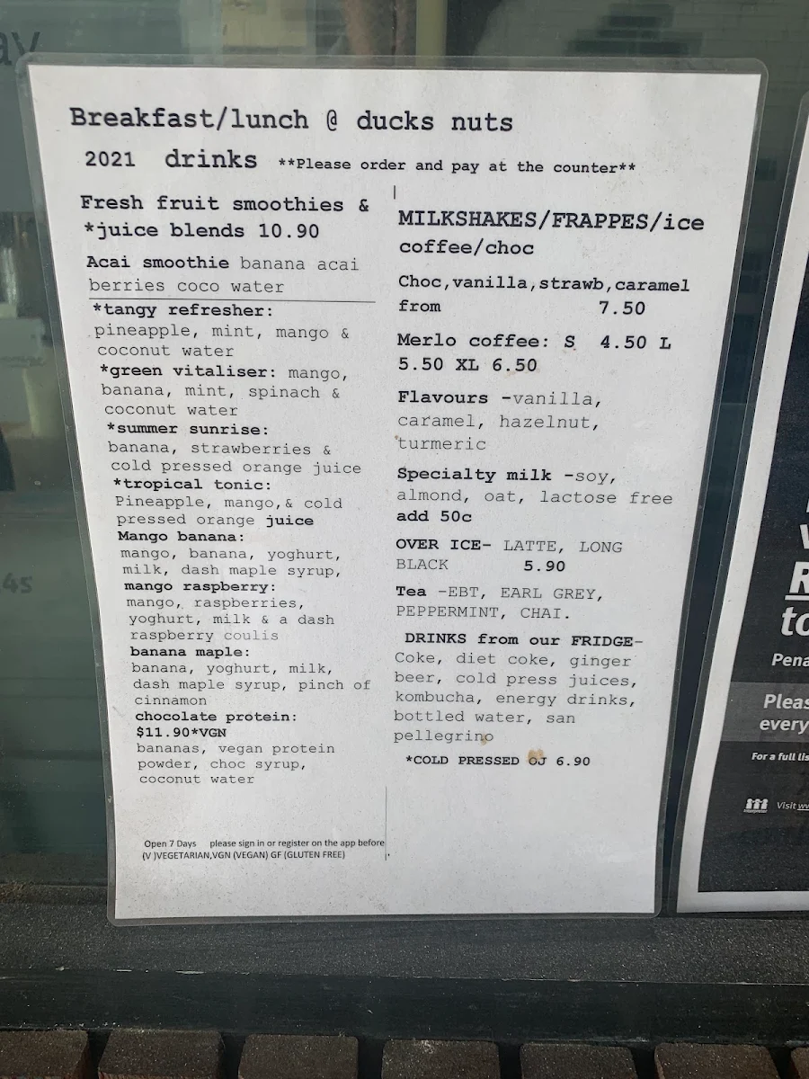 Menu, The Ducks Nuts
