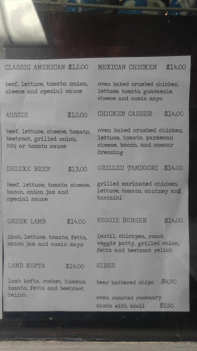 Menu, The Ducks Nuts