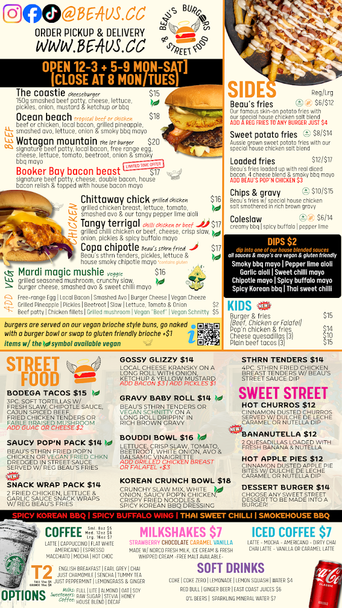 Menu, Beau's Burgers