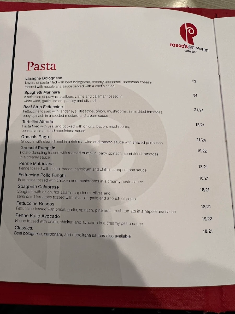 Menu, Rosco's @ Chevron