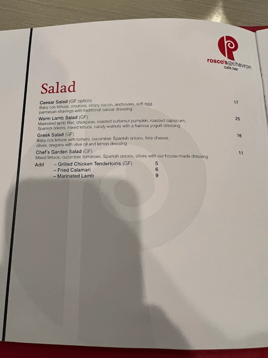 Menu, Rosco's @ Chevron