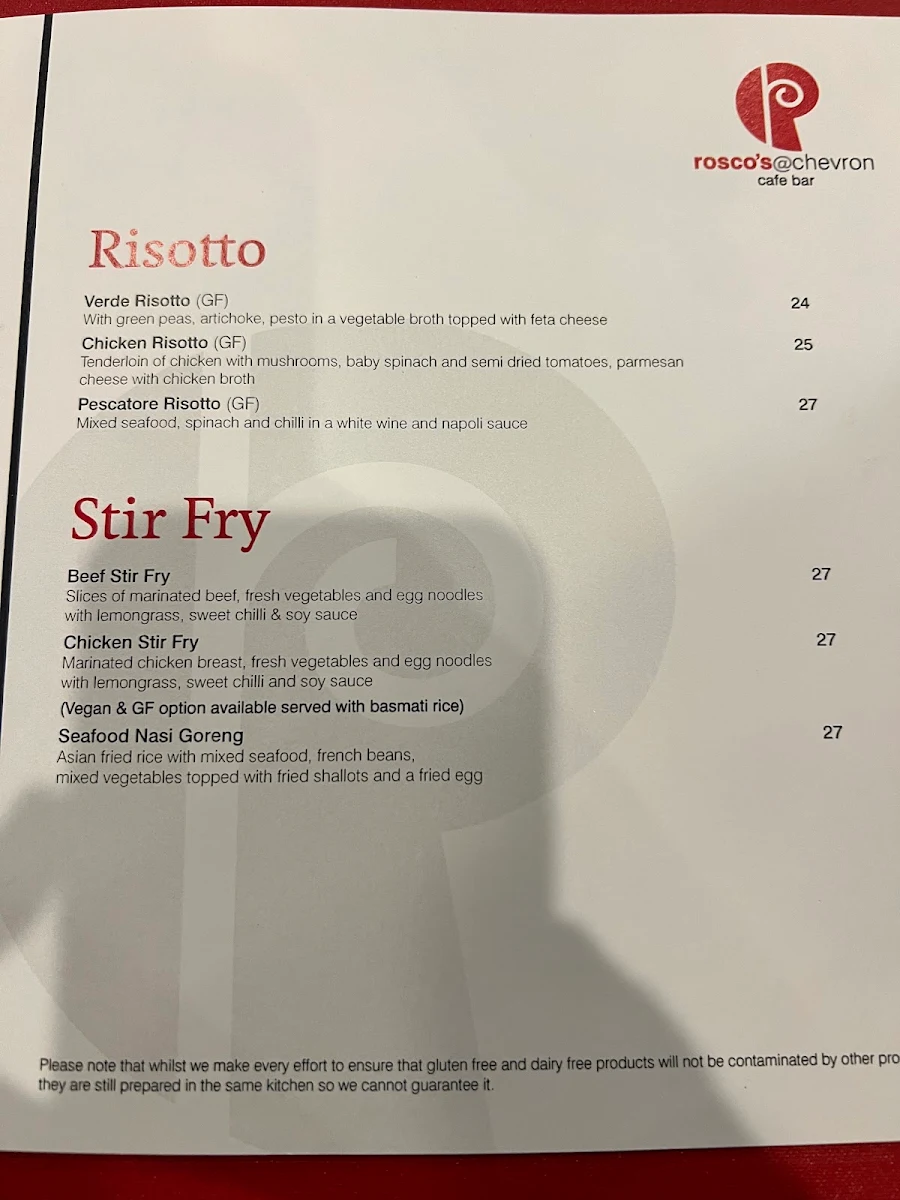 Menu, Rosco's @ Chevron