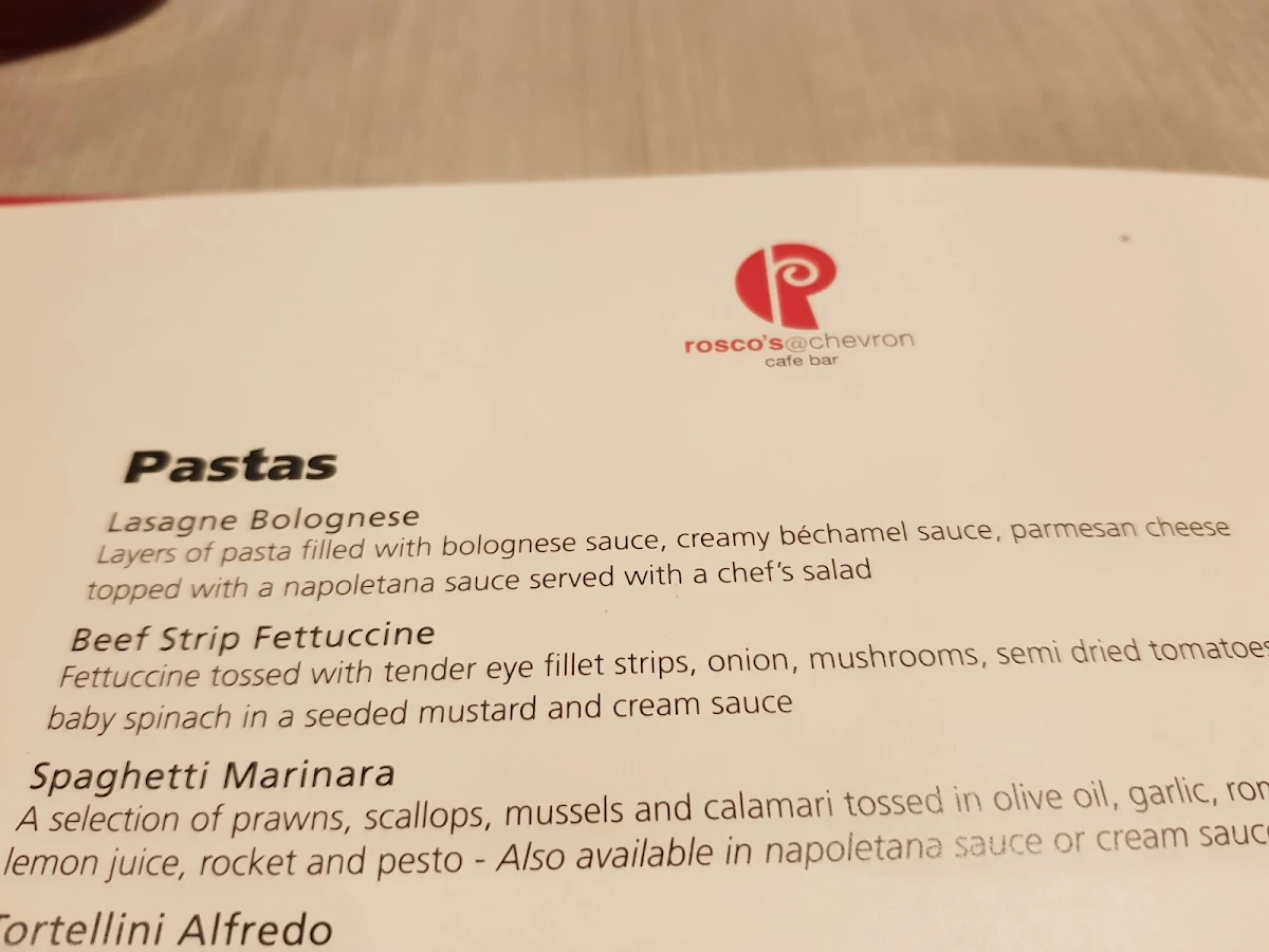 Menu, Rosco's @ Chevron