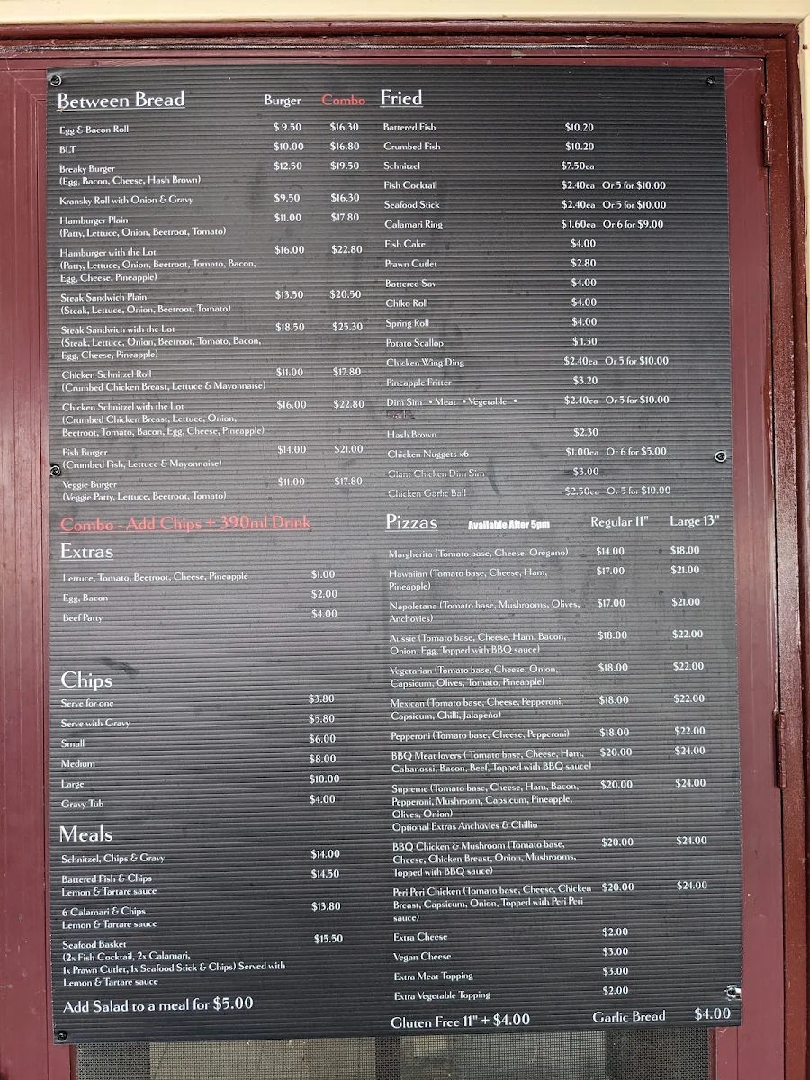Menu, Murrumbateman Takeaway