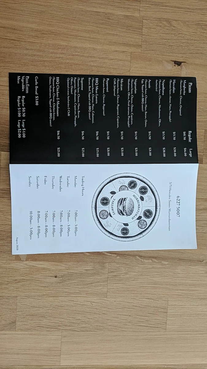 Menu, Murrumbateman Takeaway