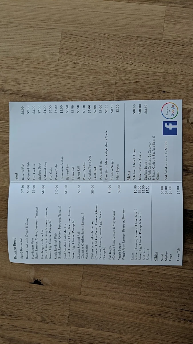 Menu, Murrumbateman Takeaway