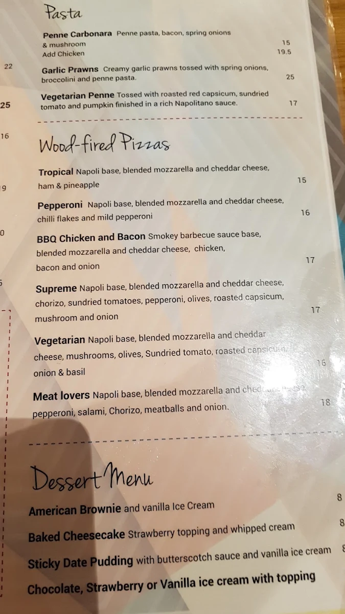 Menu, Park Ridge Tavern