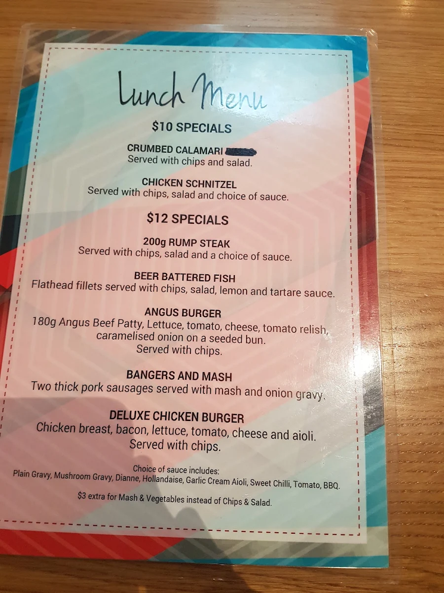 Menu, Park Ridge Tavern