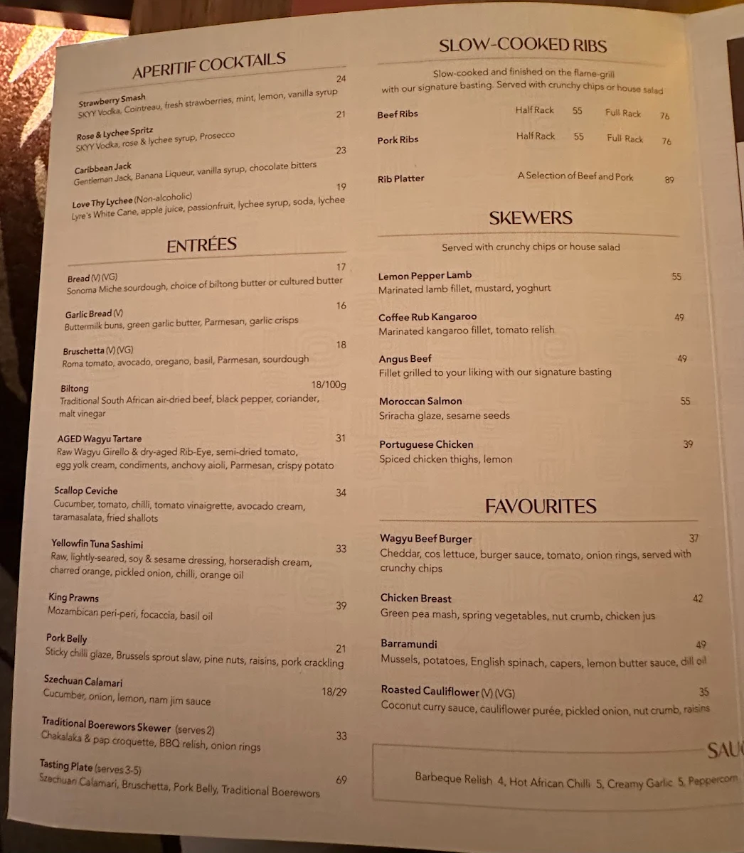 Menu, The Meat & Wine Co Perth CBD