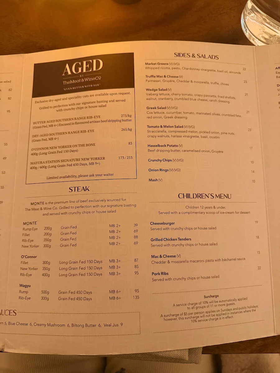 Menu, The Meat & Wine Co Perth CBD