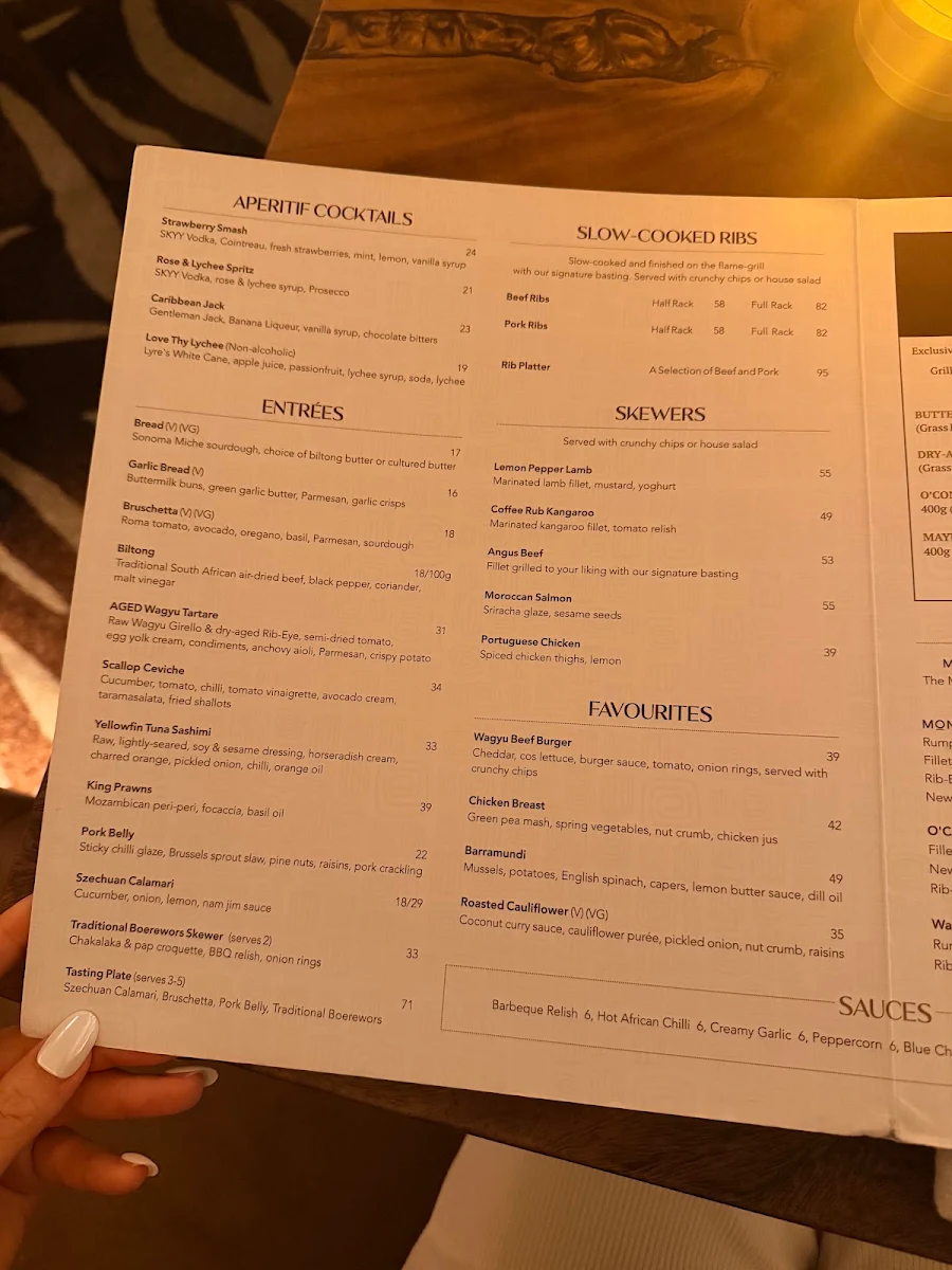 Menu, The Meat & Wine Co Perth CBD