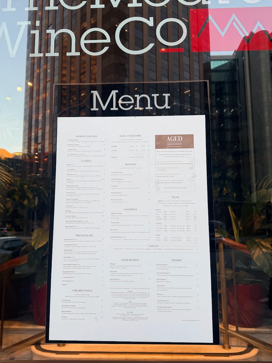 Menu, The Meat & Wine Co Perth CBD