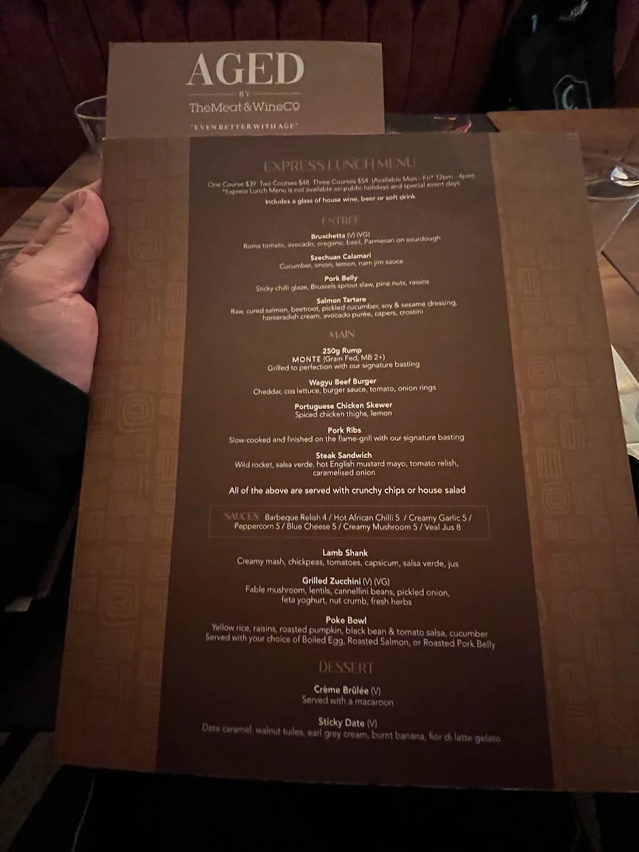 Menu, The Meat & Wine Co Perth CBD