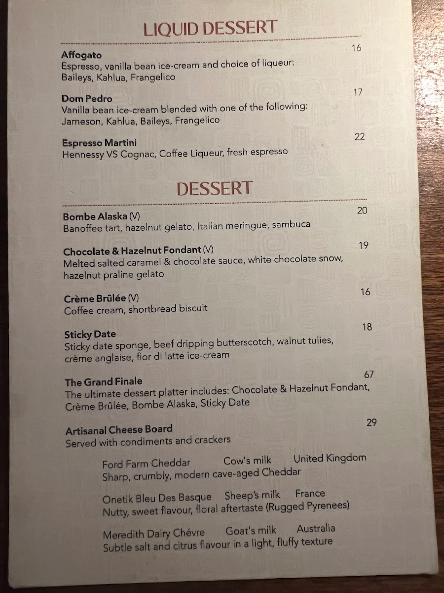 Menu, The Meat & Wine Co Perth CBD
