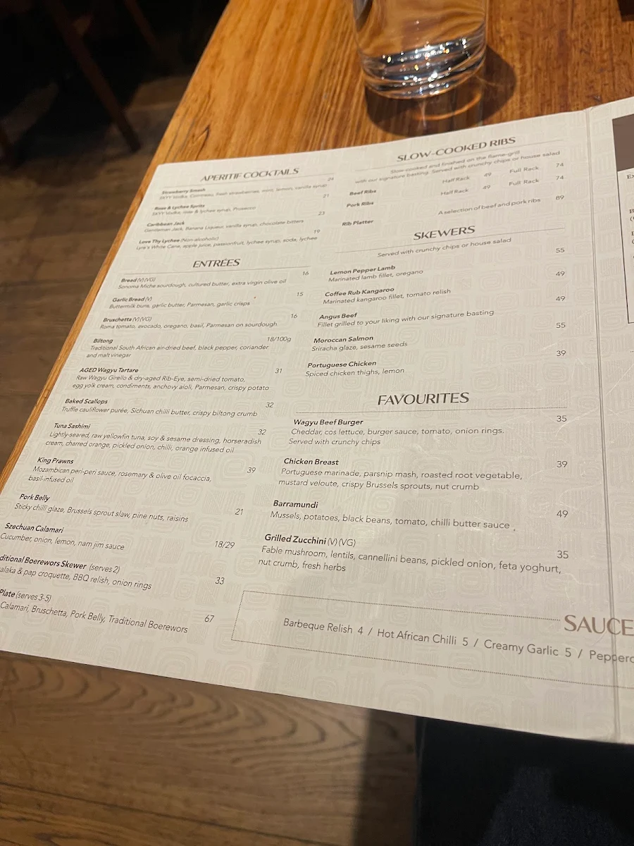 Menu, The Meat & Wine Co Perth CBD