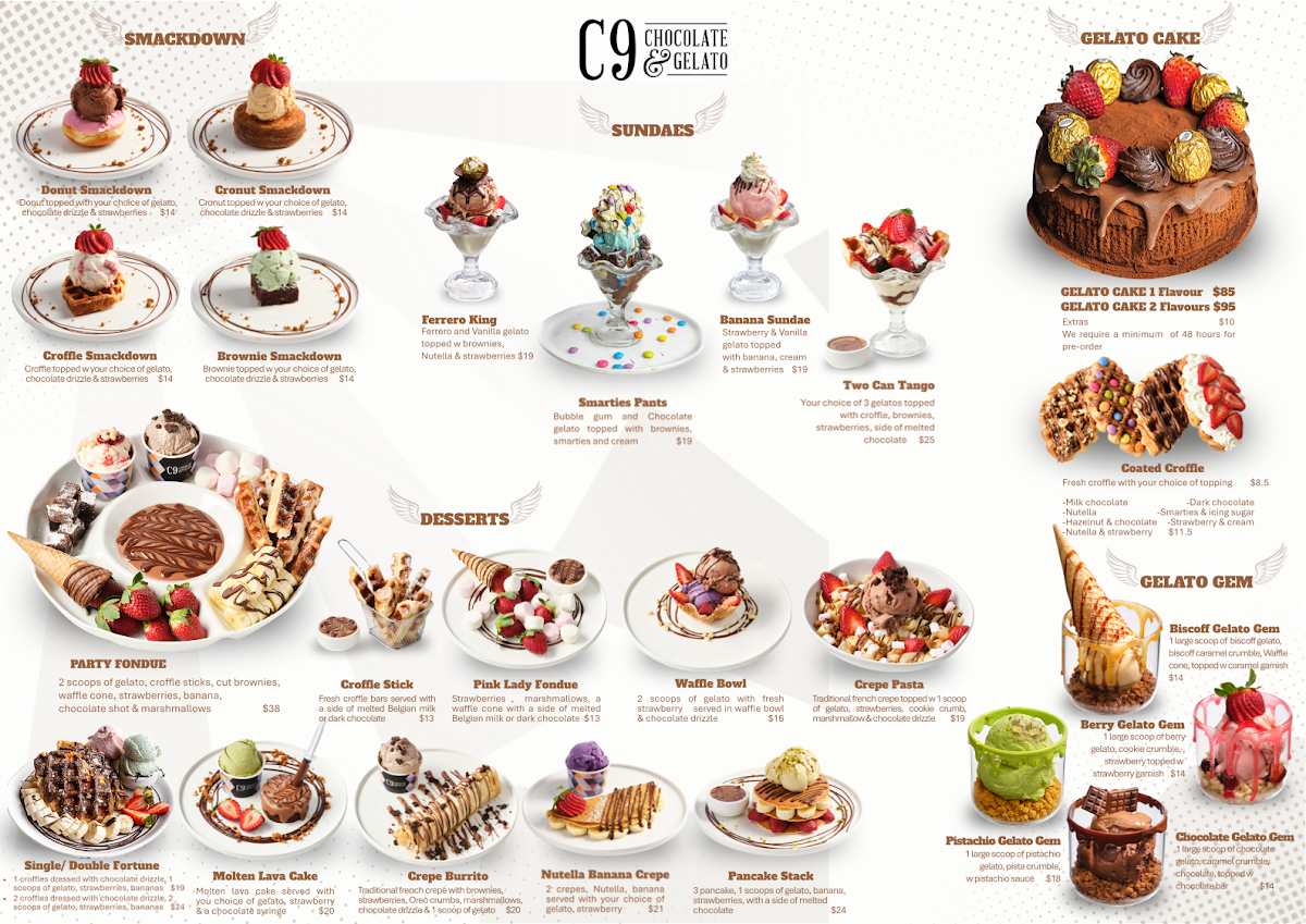 Menu, C9 Chocolate & Gelato - Castle Hill Showground