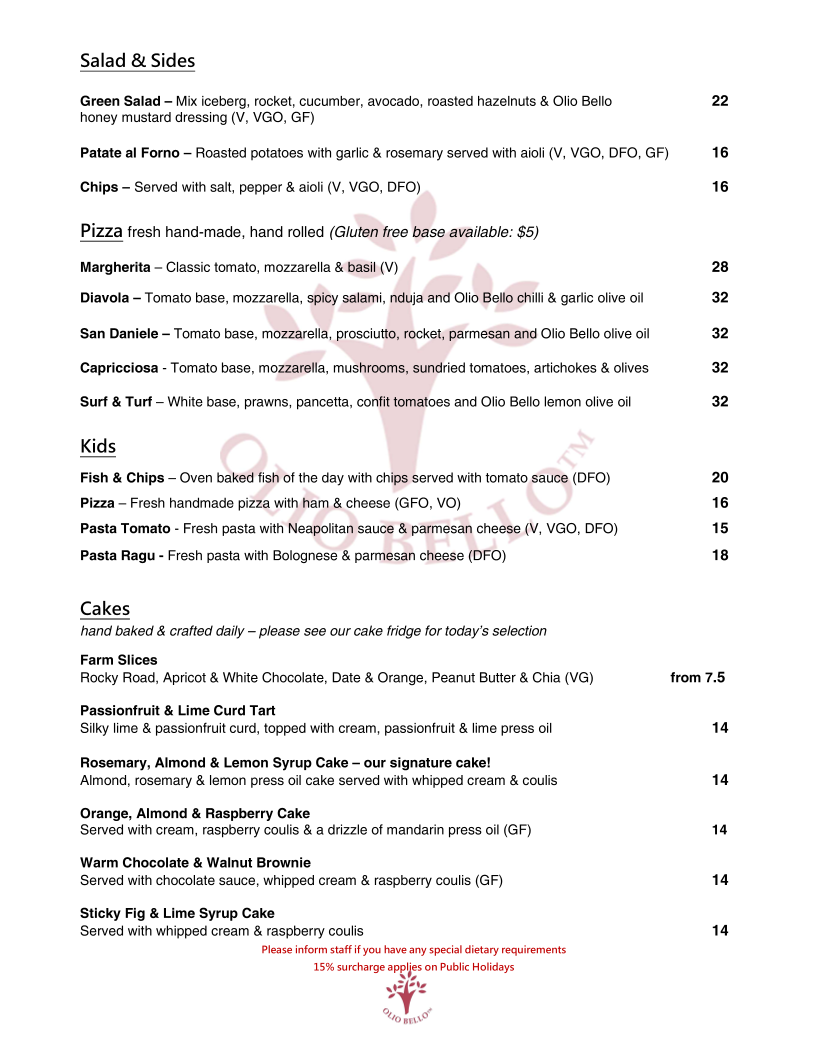 Menu, Olio Bello