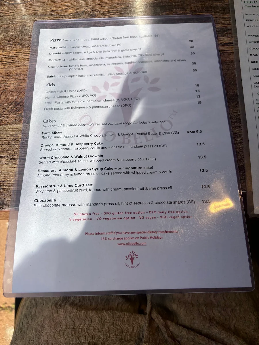 Menu, Olio Bello