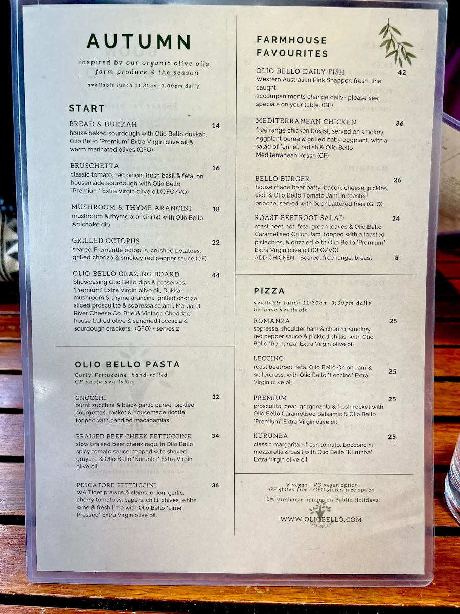 Menu, Olio Bello