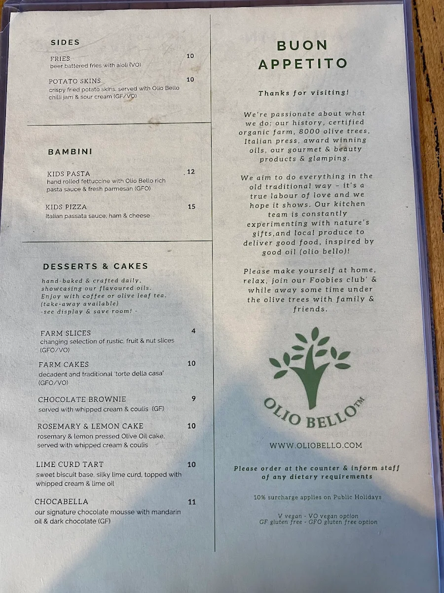 Menu, Olio Bello