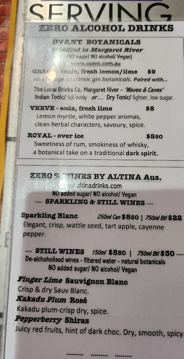 Menu, Settlers Tavern