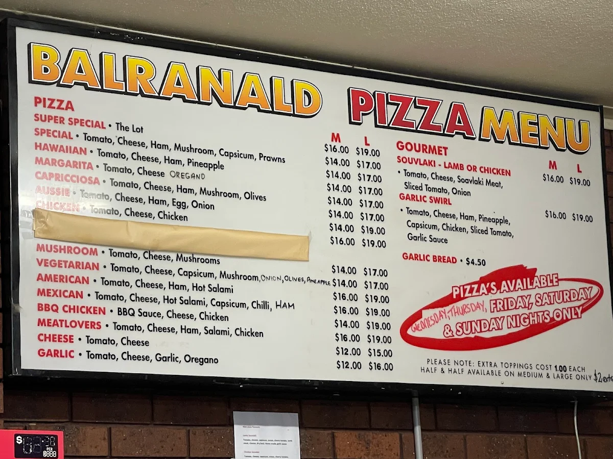 Menu, Balranald Take Away
